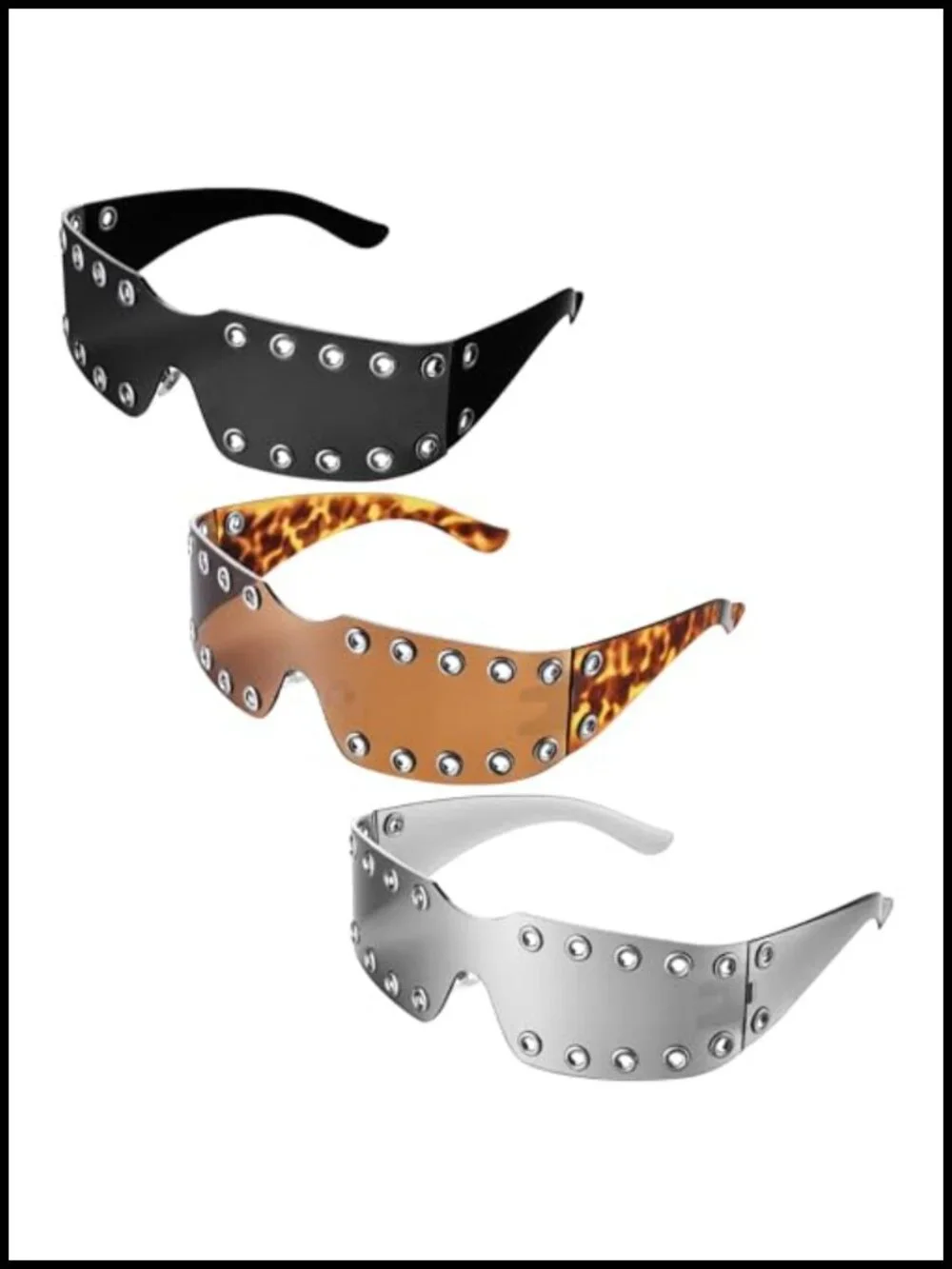 3 Pcs Y2k Sunglasses Futuristic Wrap Around UV400 Rave Shades
